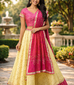 Yellow Handcrafted Kota Silk Stitched Lehenga With Bandhani Dupatta