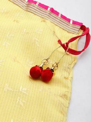 yellow kota silk hand embroidered lehenga with pink bandhani dupatta 3