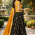 Black Hand Embroidered Kota Silk Sustainable Lehenga With Yellow Bandhani Dupatta