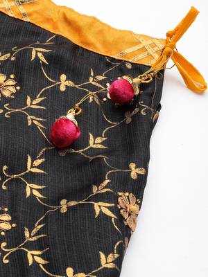 black kota silk hand embroidered lehenga with yellow bandhani dupatta 4