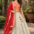 White Hand Embroidered Kota Silk Lehenga With Red Bandhani Dupatta