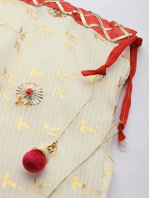 white kota silk hand embroidered lehenga with red bandhani dupatta 4