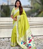 Green paithani silk zari weaving saree with matching blouse piece