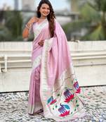 Pink paithani silk zari weaving saree with matching blouse piece