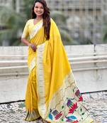 Yellow paithani silk zari weaving saree with matching blouse piece