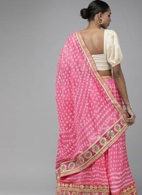 pink festive bandhani silk lehenga with unstitched blouse 2