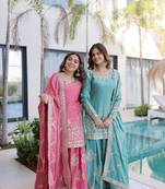 pink fendi crush zari sequins embroidered sharara suit set