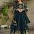 Dark teal green zari thread & sequins embroidered faux blooming georgette anarkali gown with dupatta