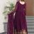 Wine zari thread & sequins embroidered faux blooming georgette anarkali gown with dupatta