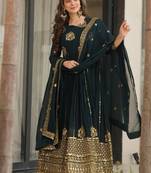 Rama zari sequins embroidered faux blooming stitched anarkali gown with dupatta