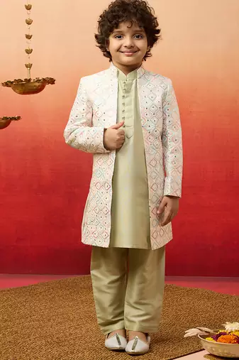 silk blend mirror work indo-western clothing set