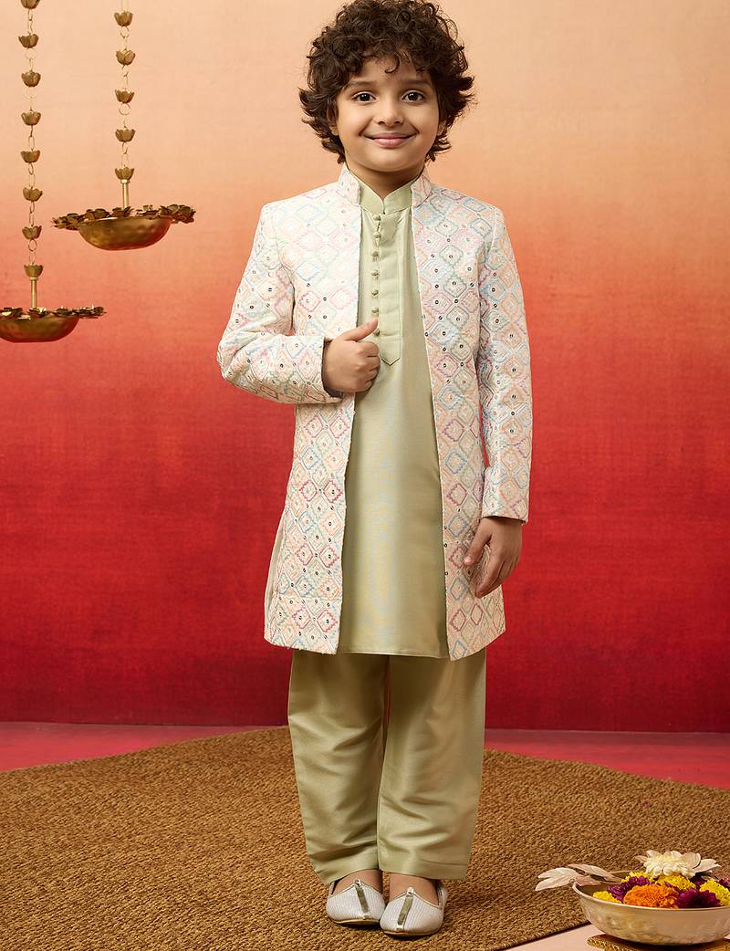 silk blend mirror work indo-western clothing set