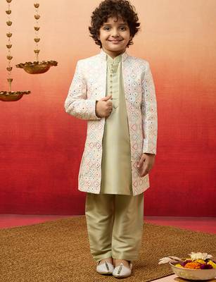 boys indo western multicolor sherwani with mirror work 1