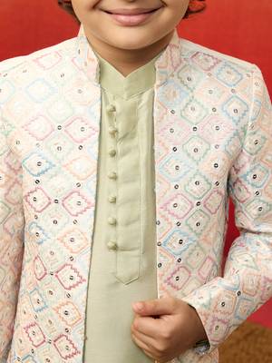 boys indo western multicolor sherwani with mirror work 2