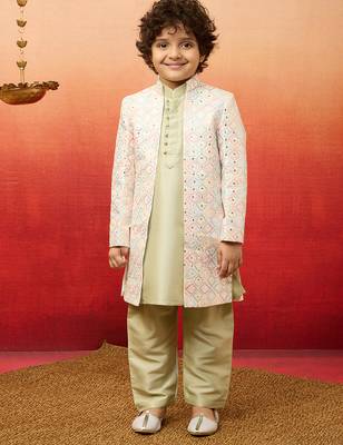 boys indo western multicolor sherwani with mirror work 3