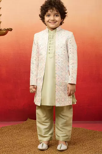 boys indo western multicolor sherwani with mirror work
