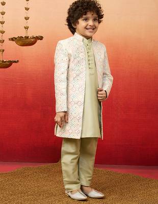 boys indo western multicolor sherwani with mirror work 4