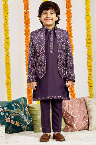 boys velvet thread work jodhpuri kurta pyjama set