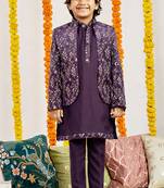 boys velvet thread work jodhpuri kurta pyjama set