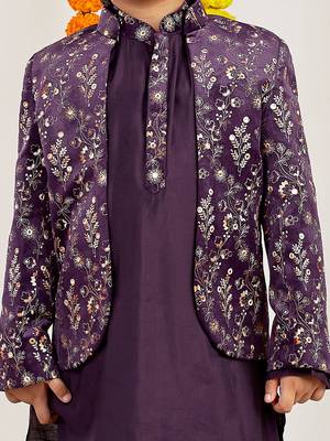 boys festive velvet thread work jodhpuri kurta pyjama set 2