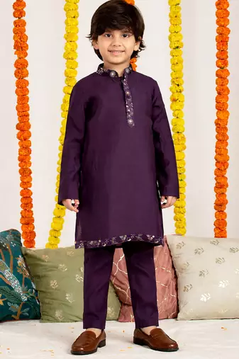 boys festive velvet thread work jodhpuri kurta pyjama set
