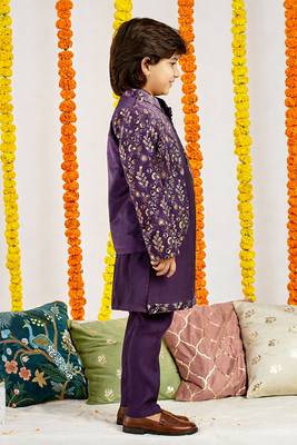 boys festive velvet thread work jodhpuri kurta pyjama set 4