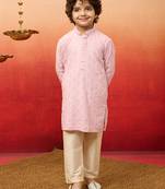 Linen chikankari kurta set with pyjama for boys | onion | festive collection