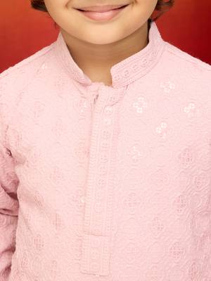 onion pink linen chikankari kurta pyjama set for boys 2