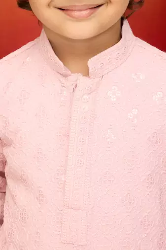 onion pink linen chikankari kurta pyjama set for boys