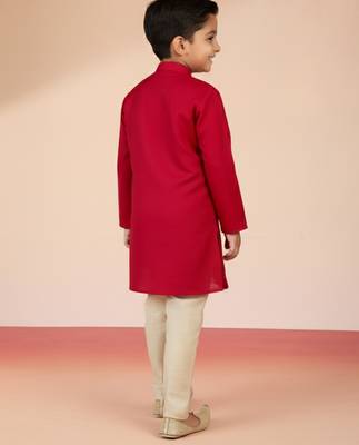 boys red satin kurta pajama with embroidery 4