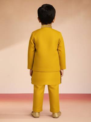 boys mustard silk nehru jacket set with embroidery 4