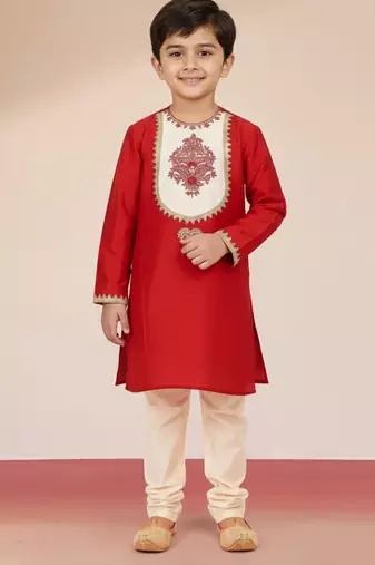 Viscose red kurta set with pyjama for boys| navratri | festive