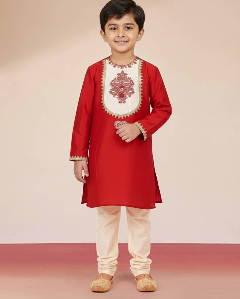 Viscose red kurta set with pyjama for boys| navratri | festive