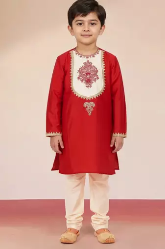 Viscose red kurta set with pyjama for boys| navratri | festive