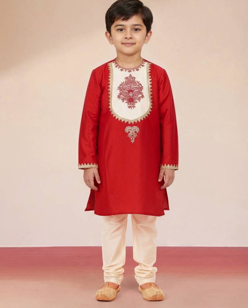 Viscose red kurta set with pyjama for boys| navratri | festive
