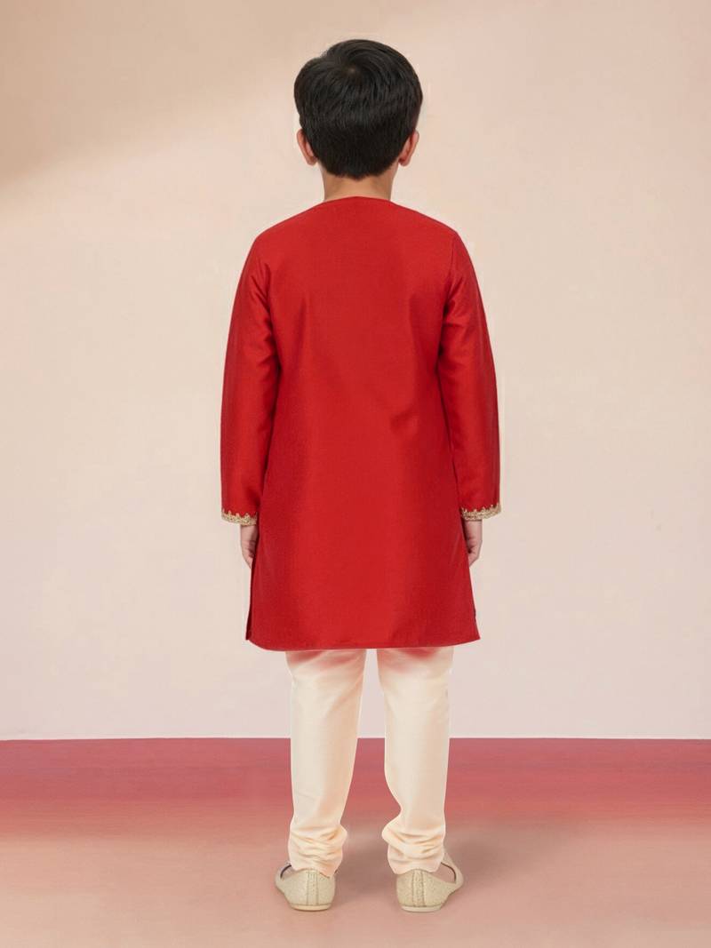 Viscose red kurta set with pyjama for boys| navratri | festive