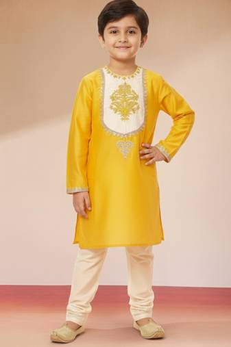 Viscose yellow kurta set with pyjama for boys| navratri | festive