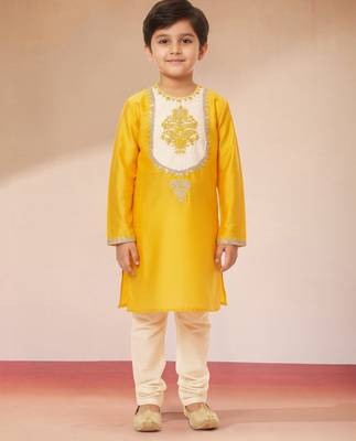 Viscose yellow kurta set with pyjama for boys| navratri | festive 3