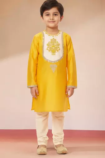 Viscose yellow kurta set with pyjama for boys| navratri | festive