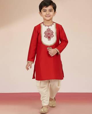 boys red viscose dhoti kurta with zari work 1
