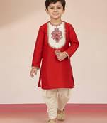 boys red viscose dhoti kurta with zari work
