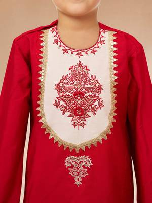 boys red viscose dhoti kurta with zari work 2