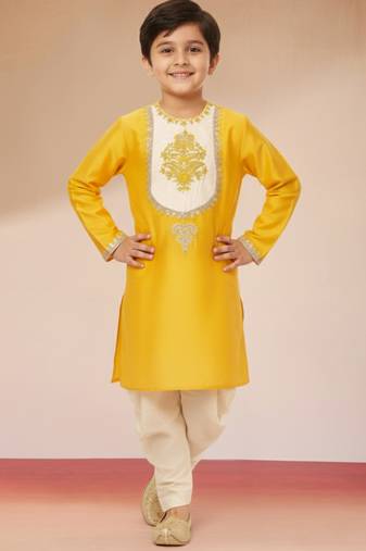 Viscose yellow kurta set with dhoti for boys| navratri | festive