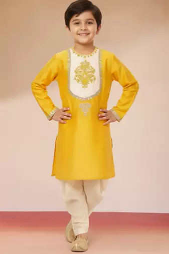 Viscose yellow kurta set with dhoti for boys| navratri | festive