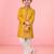 boys yellow jacquard silk blend kurta with cream pyjama     wedding & festive wear