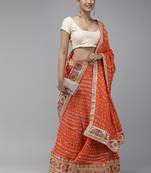 orange silk lehenga with patchwork dupatta and blouse