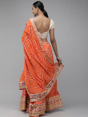 orange silk lehenga with patchwork dupatta and blouse 2