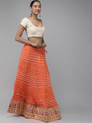 orange silk lehenga with patchwork dupatta and blouse 3