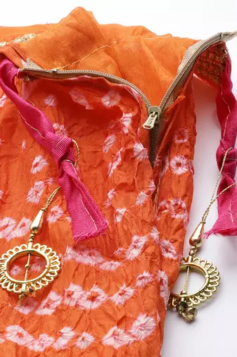 orange silk lehenga with patchwork dupatta and blouse