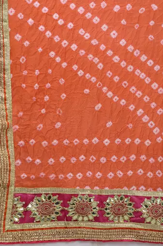 orange silk lehenga with patchwork dupatta and blouse